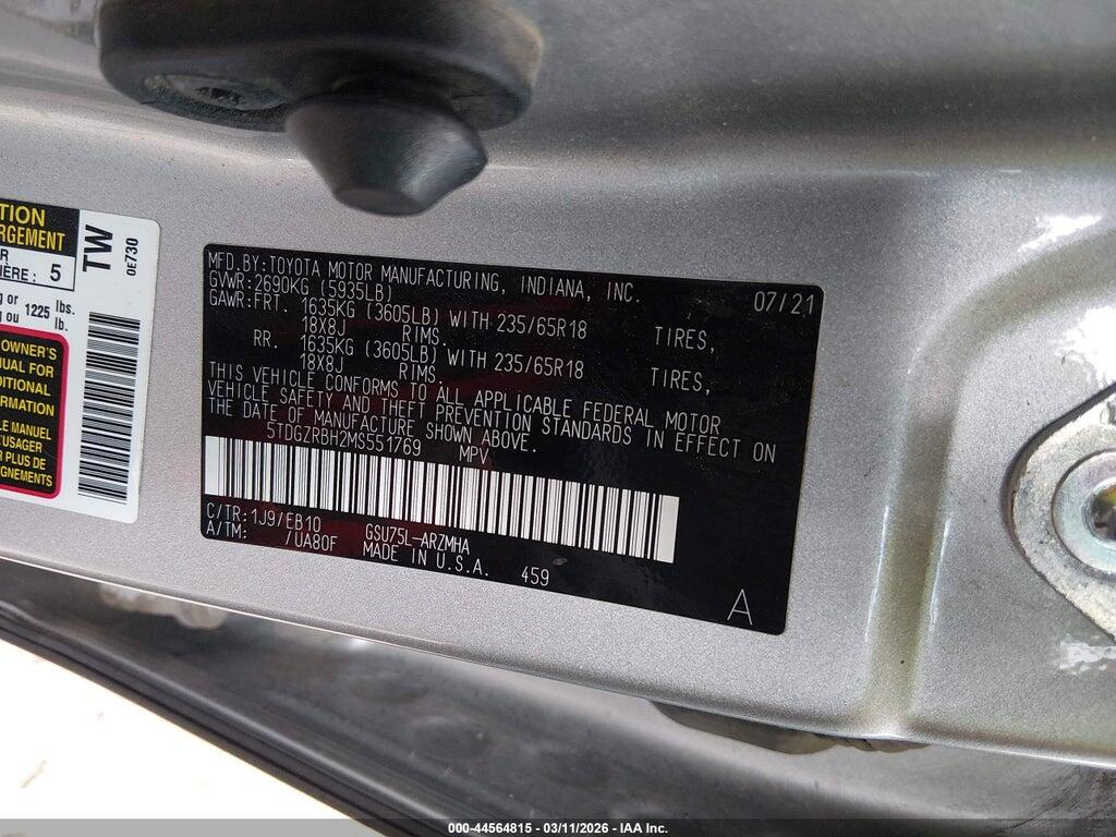 5TDGZRBH2MS551769 2021 TOYOTA HIGHLANDER photo no. 9