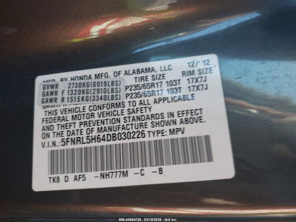 5FNRL5H64DB030226 2013 HONDA ODYSSEY photo no. 9