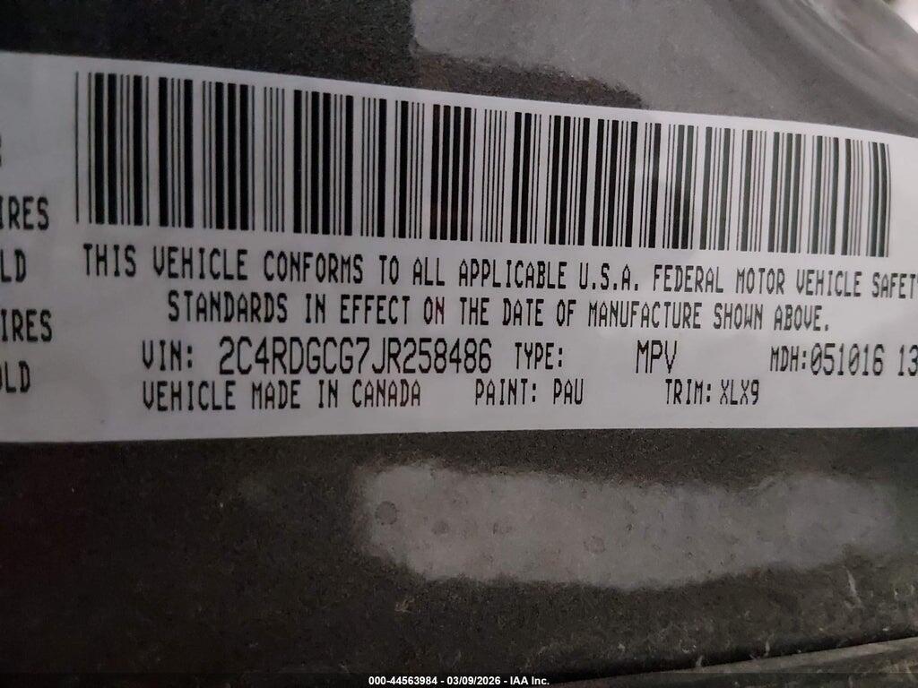 2C4RDGCG7JR258486 2018 DODGE GRAND CARAVAN photo no. 9