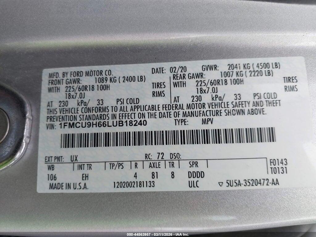 1FMCU9H66LUB18240 2020 FORD ESCAPE photo no. 9