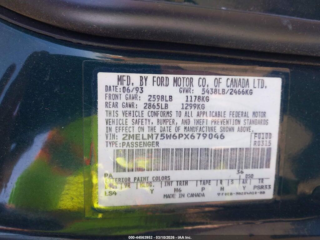 2MELM75W6PX679046 1993 MERCURY GRAND MARQUIS photo no. 9
