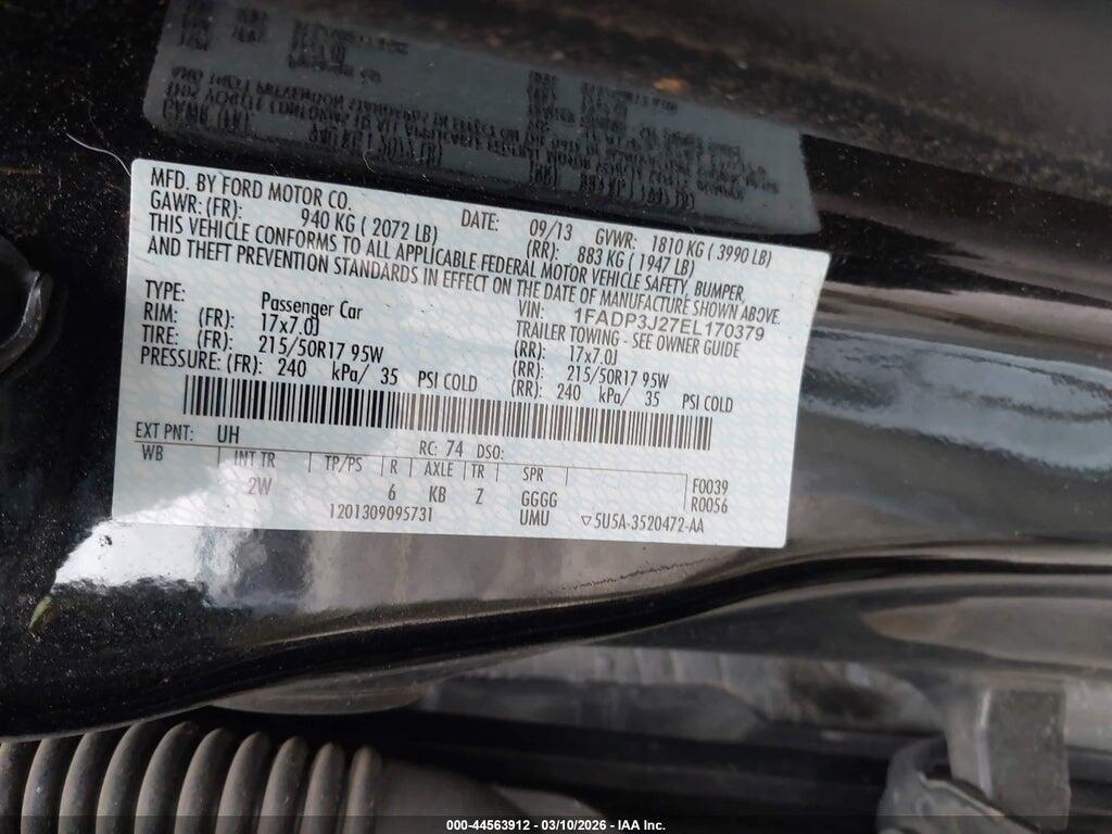 1FADP3J27EL170379 2014 FORD FOCUS photo no. 9