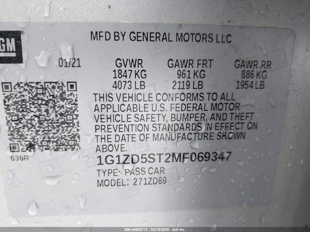 1G1ZD5ST2MF069347 2021 CHEVROLET MALIBU photo no. 9