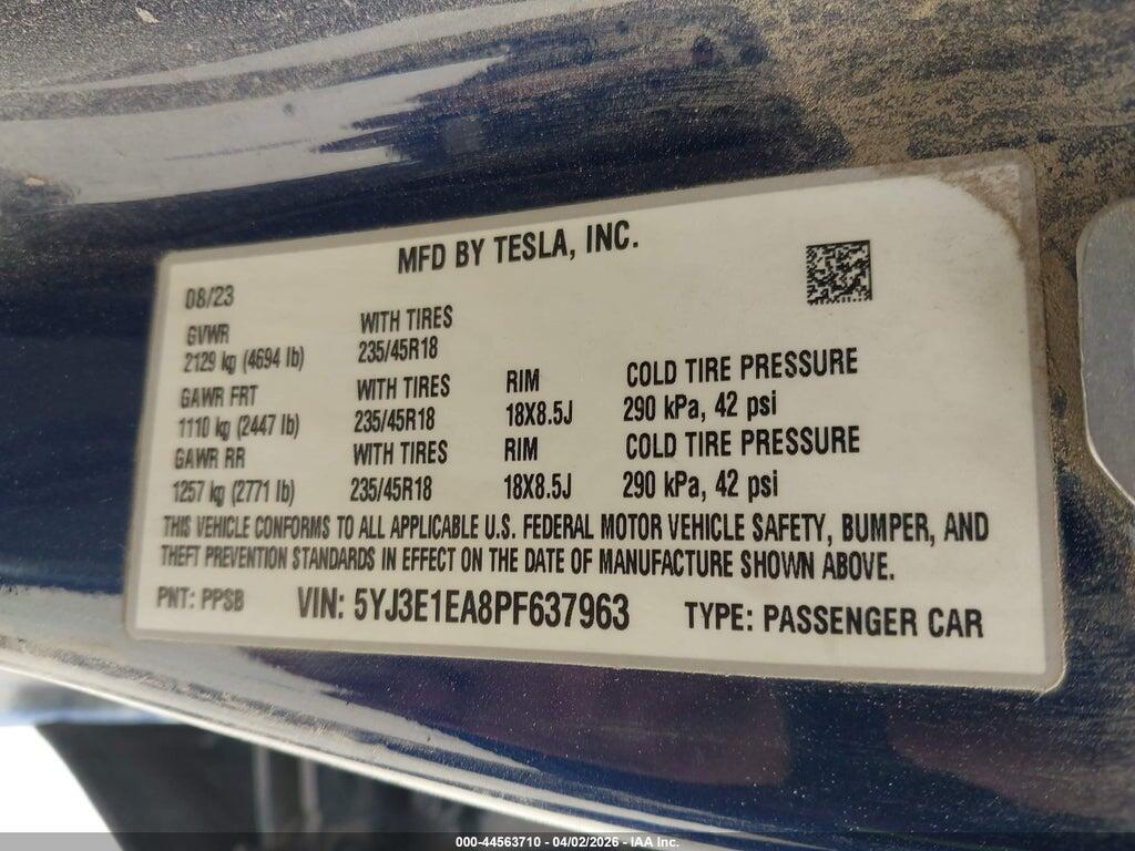 5YJ3E1EA8PF637963 2023 TESLA MODEL 3 photo no. 9