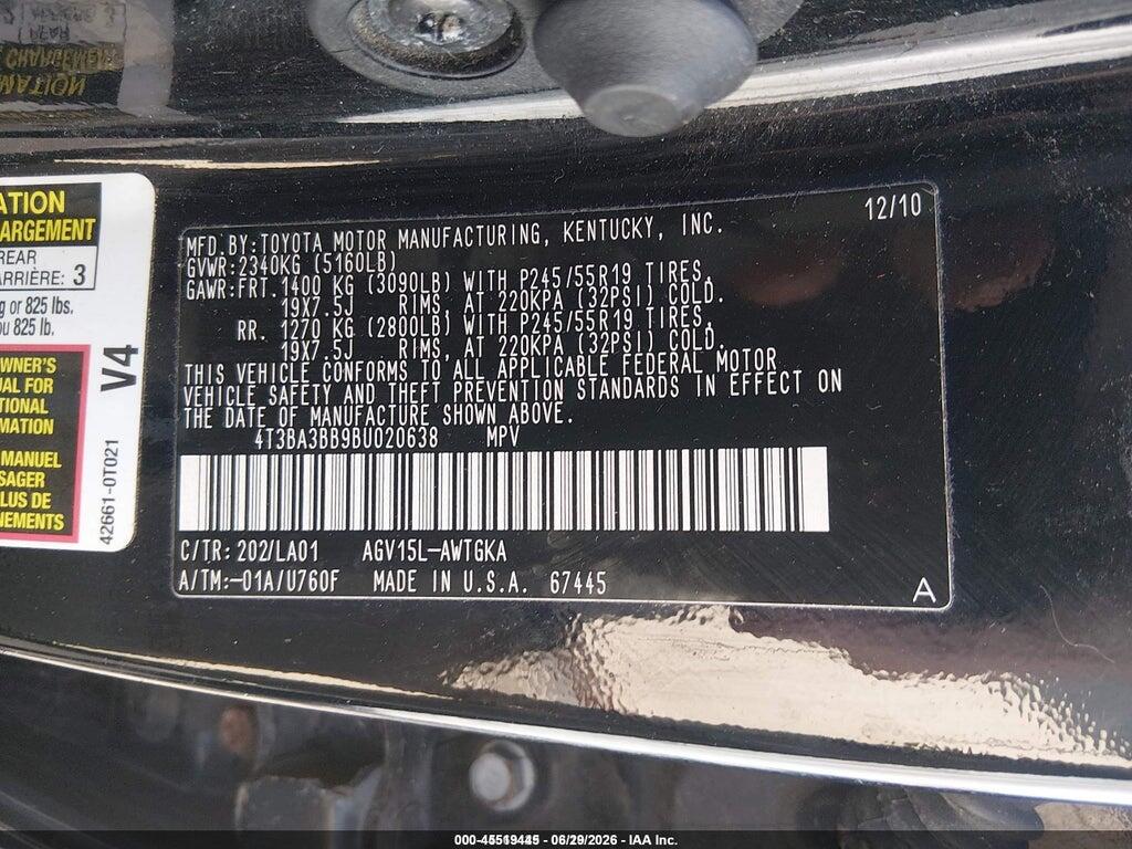 4T3BA3BB9BU020638 2011 TOYOTA VENZA photo no. 9