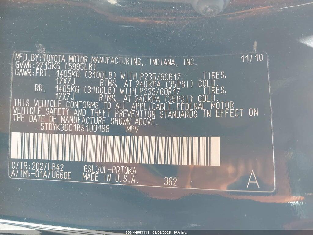 5TDYK3DC1BS100188 2011 TOYOTA SIENNA photo no. 9