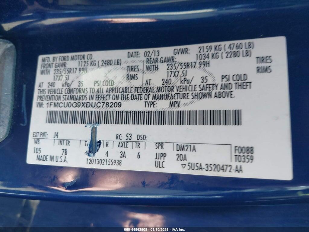 1FMCU0G9XDUC78209 2013 FORD ESCAPE photo no. 9