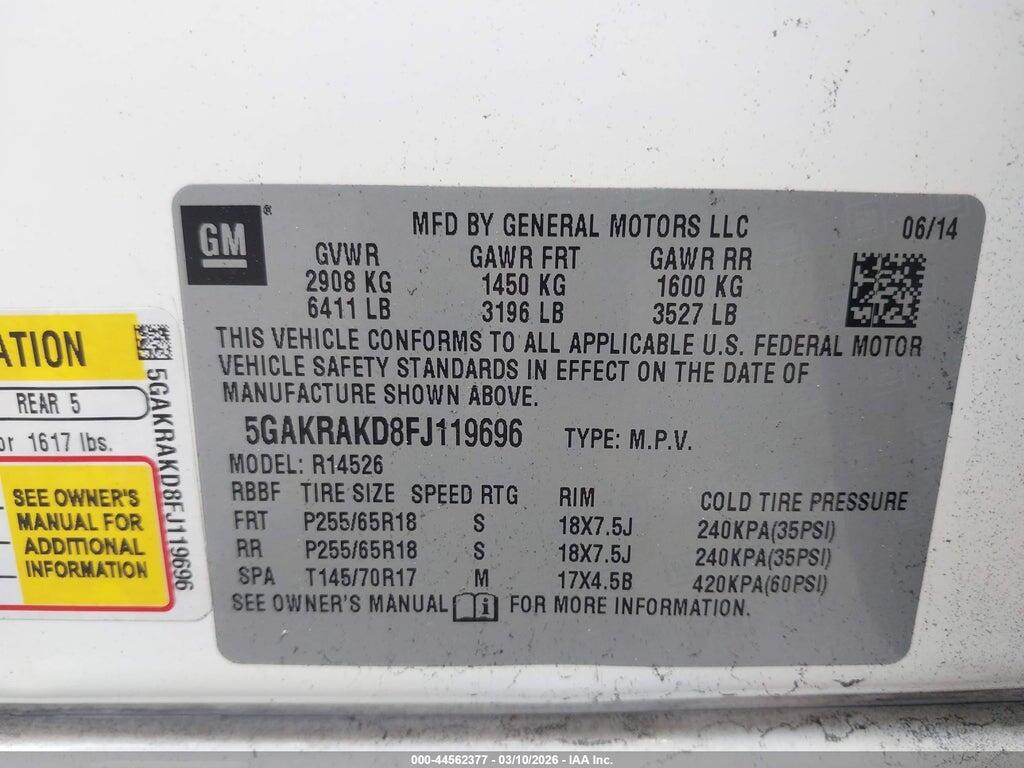 5GAKRAKD8FJ119696 2015 BUICK ENCLAVE photo no. 9