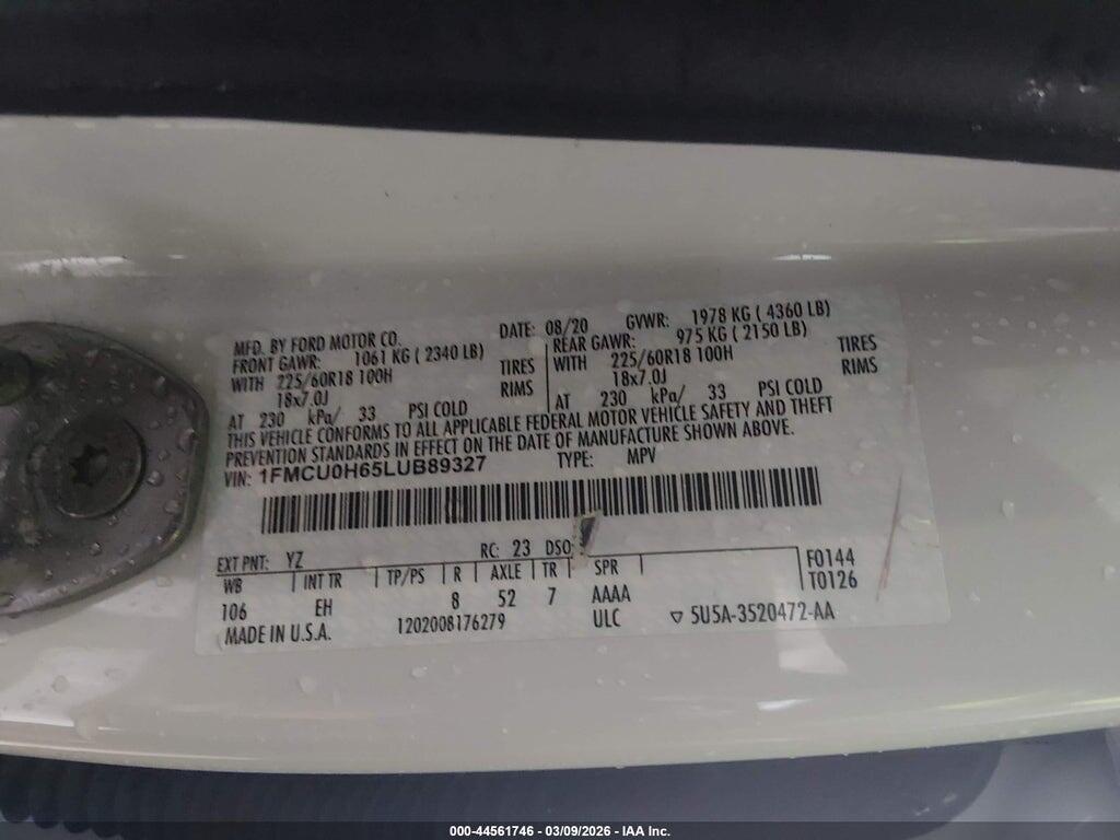 1FMCU0H65LUB89327 2020 FORD ESCAPE photo no. 9