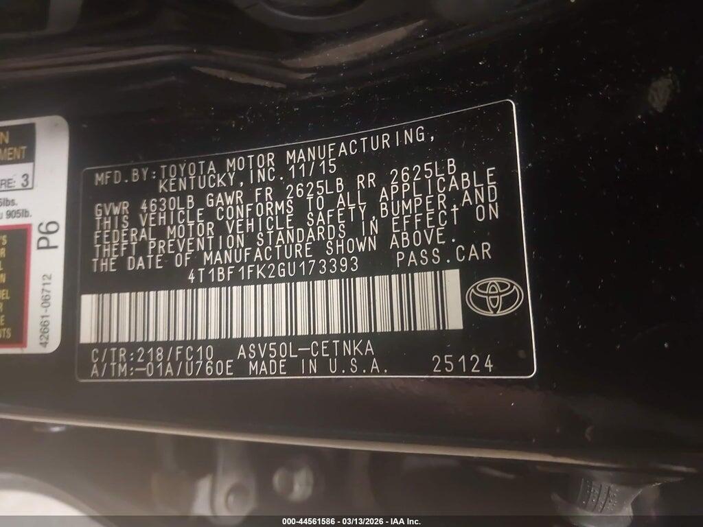 4T1BF1FK2GU173393 2016 TOYOTA CAMRY photo no. 9