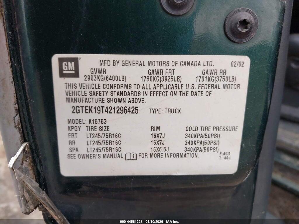2GTEK19T421296425 2002 GMC SIERRA 1500 photo no. 9
