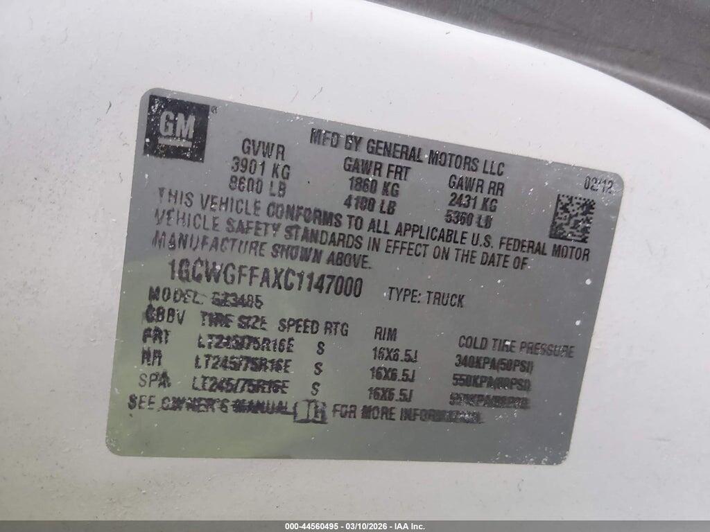1GCWGFFAXC1147000 2012 CHEVROLET EXPRESS 2500 photo no. 9