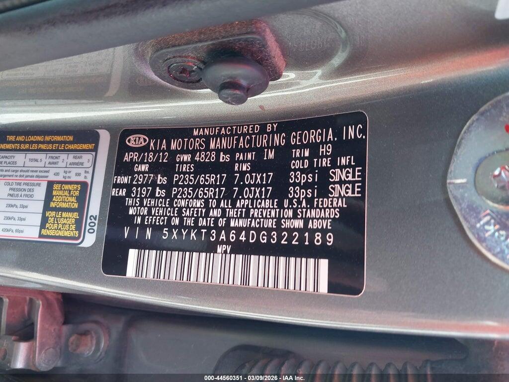 5XYKT3A64DG322189 2013 KIA SORENTO photo no. 9