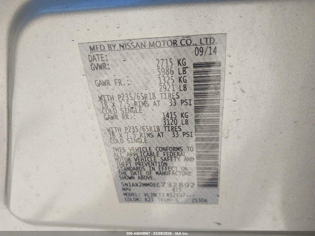 5N1AR2MM0EC732892 2014 NISSAN PATHFINDER photo no. 9