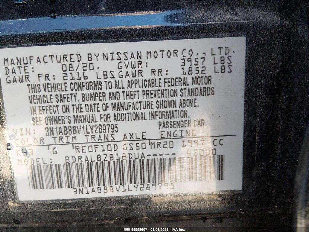 3N1AB8BV1LY289795 2020 NISSAN SENTRA photo no. 9