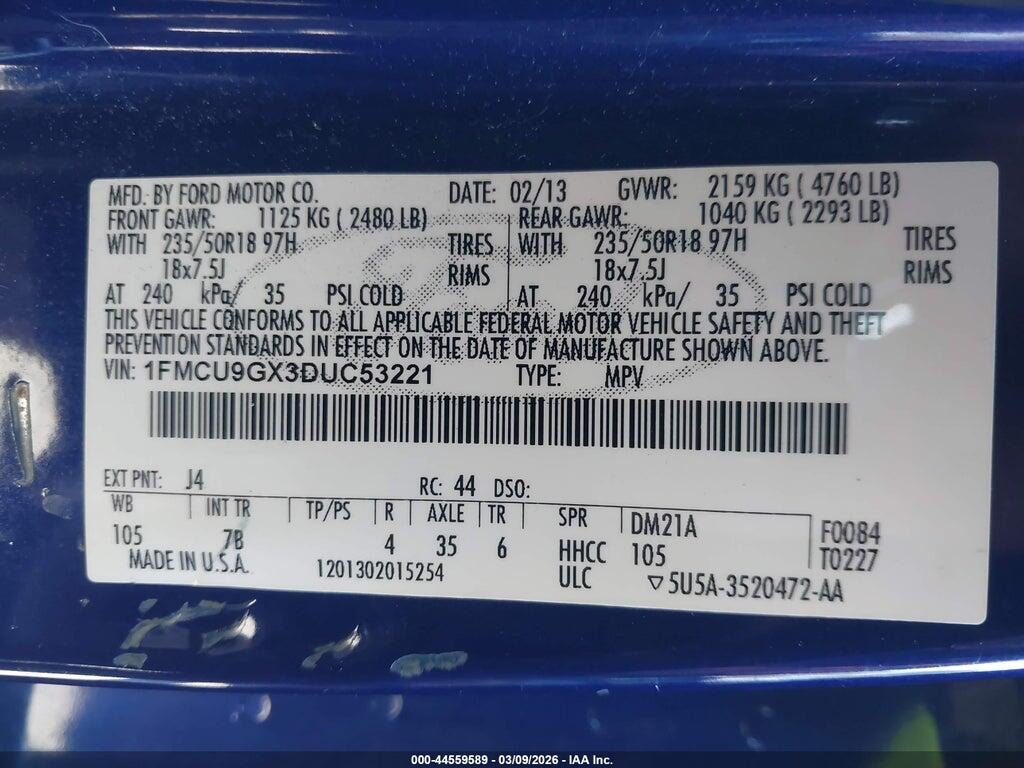 1FMCU9GX3DUC53221 2013 FORD ESCAPE photo no. 9