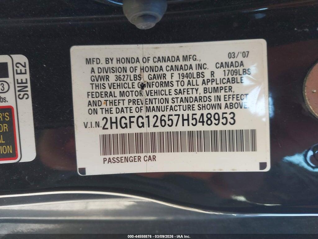 2HGFG12657H548953 2007 HONDA CIVIC photo no. 9