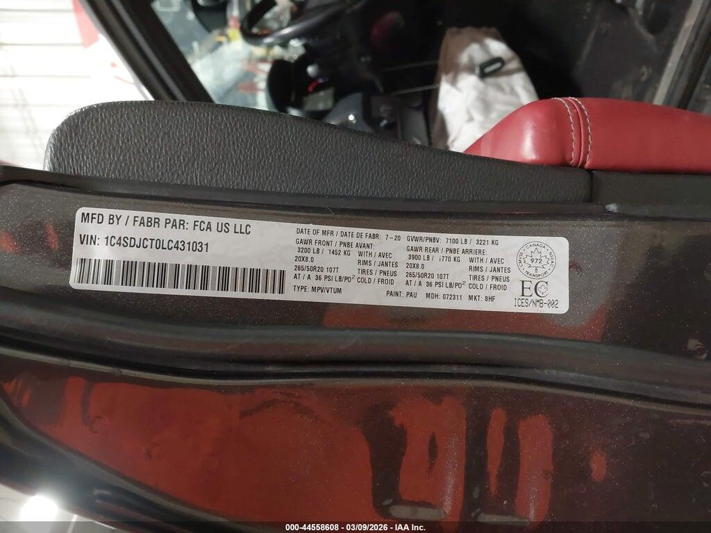 1C4SDJCT0LC431031 2020 DODGE DURANGO photo no. 9