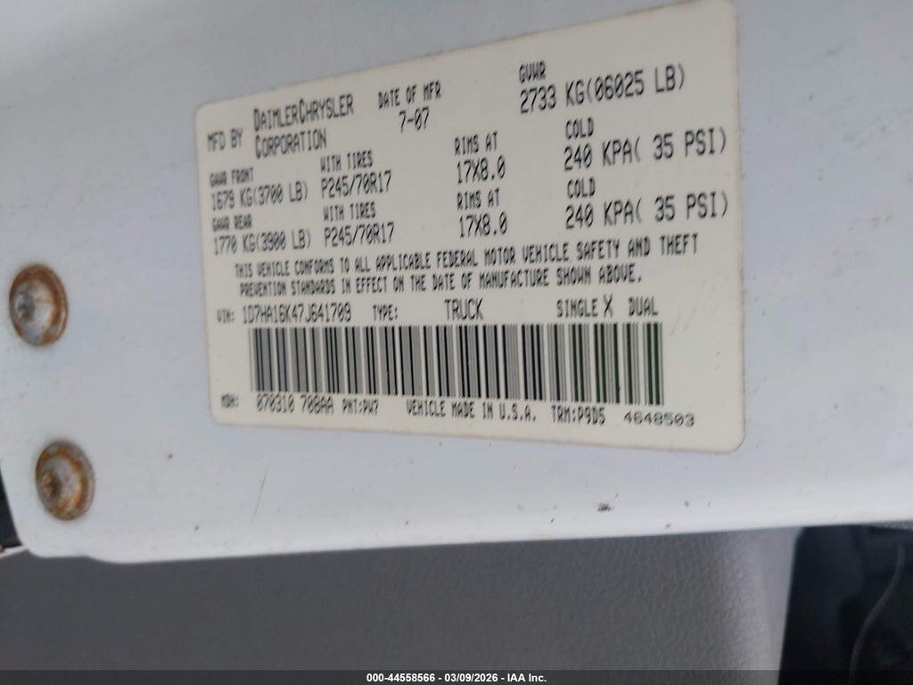 1D7HA16K47J641709 2007 DODGE RAM 1500 photo no. 9