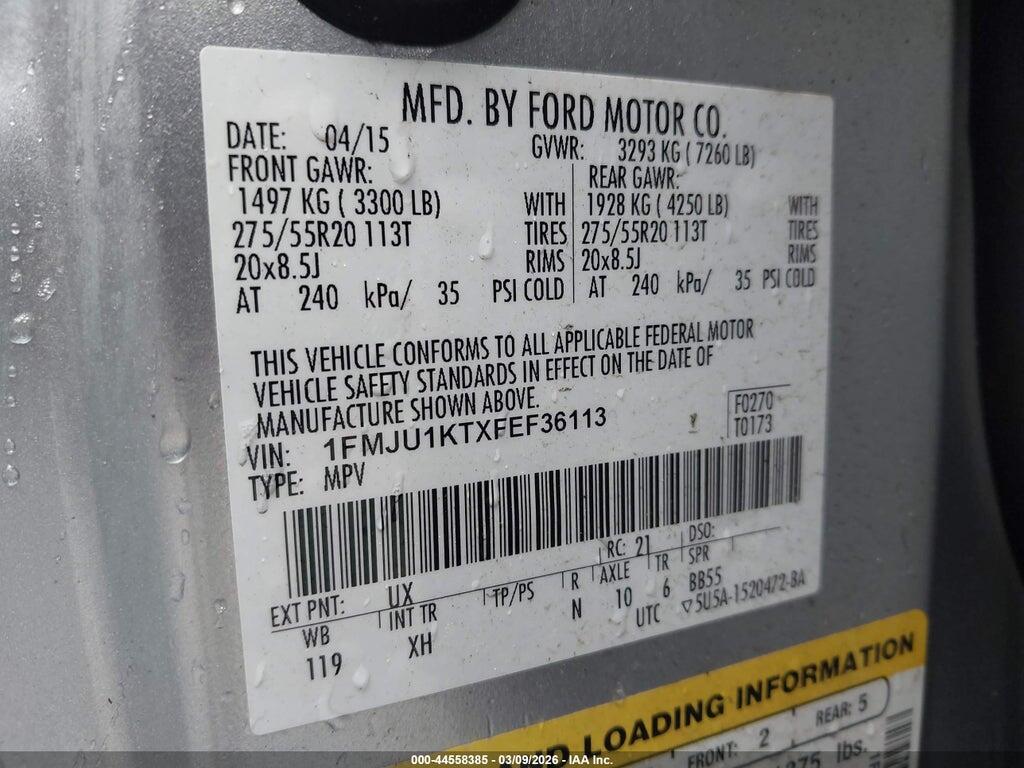 1FMJU1KTXFEF36113 2015 FORD EXPEDITION photo no. 9