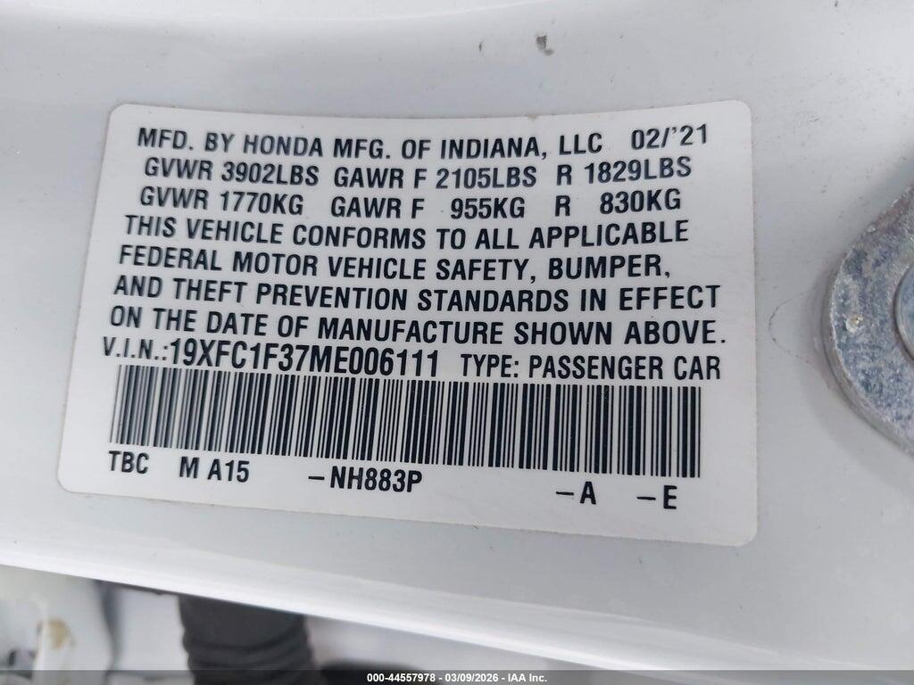 19XFC1F37ME006111 2021 HONDA CIVIC photo no. 9