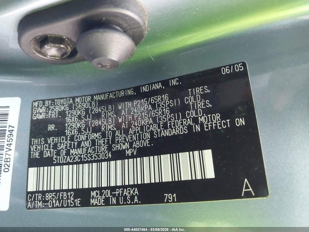 5TDZA23C15S353034 2005 TOYOTA SIENNA photo no. 9