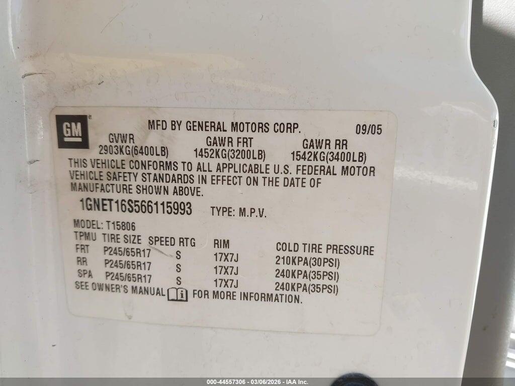 1GNET16S566115993 2006 CHEVROLET TRAILBLAZER EXT photo no. 9