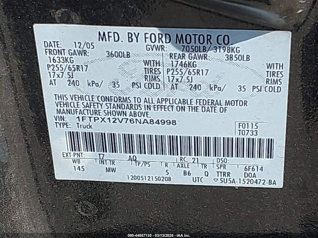 1FTPX12V76NA84998 2006 FORD F-150 photo no. 9
