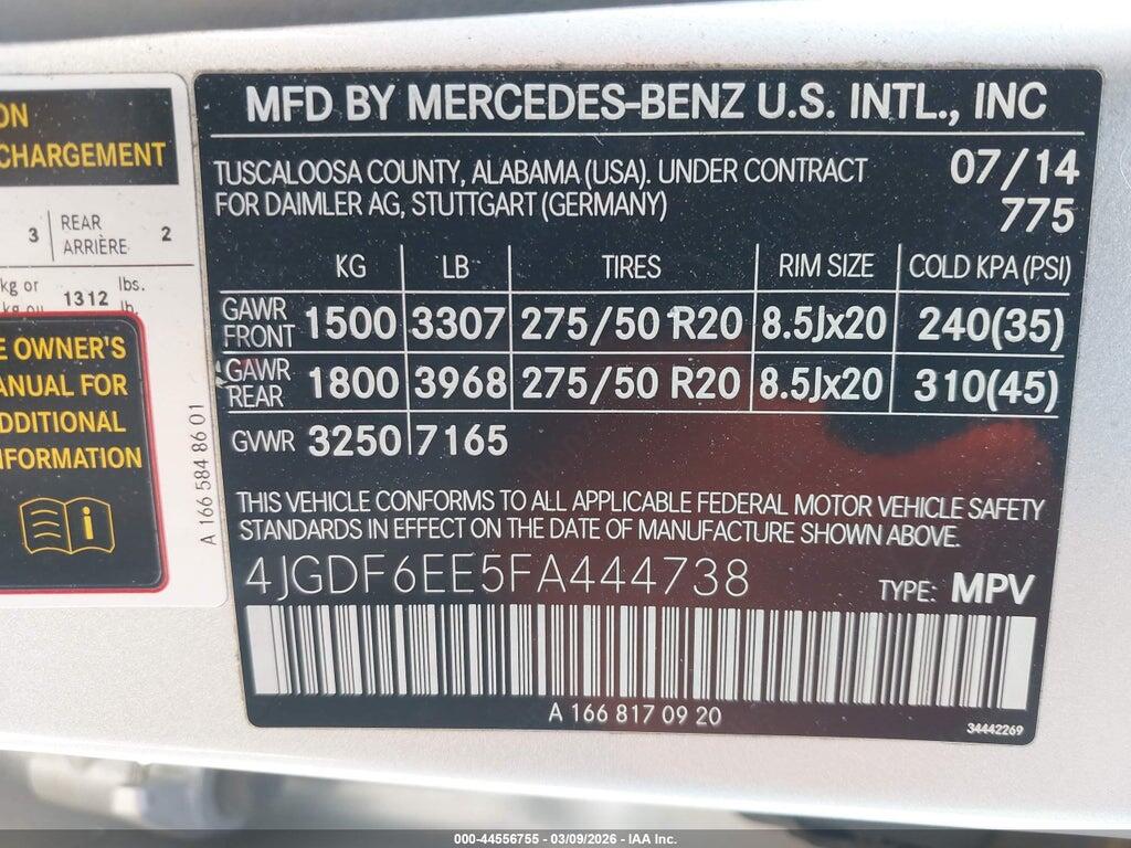 4JGDF6EE5FA444738 2015 MERCEDES-BENZ GL 450 photo no. 9