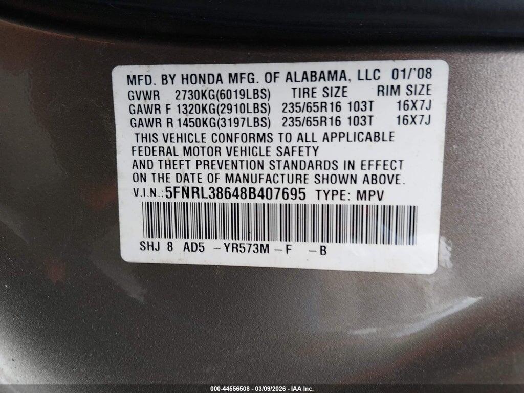 5FNRL38648B407695 2008 HONDA ODYSSEY photo no. 9