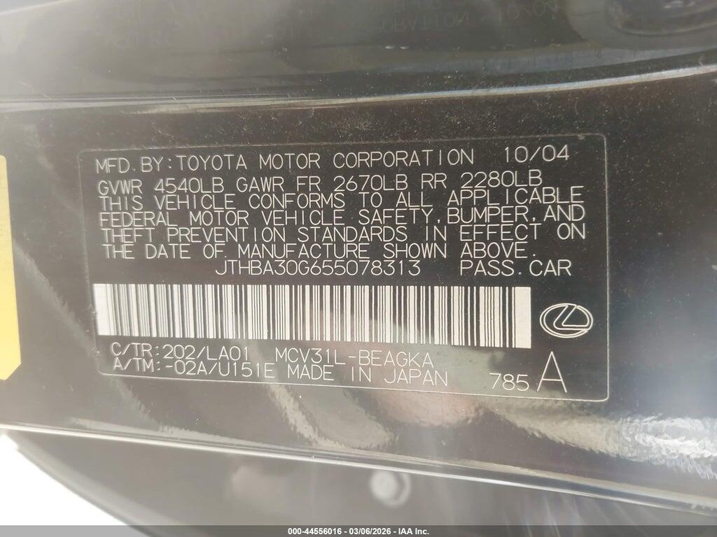 JTHBA30G655078313 2005 LEXUS ES 330 photo no. 9