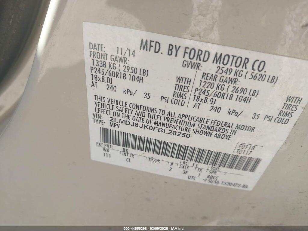 2LMDJ8JK0FBL28250 2015 LINCOLN MKX photo no. 9