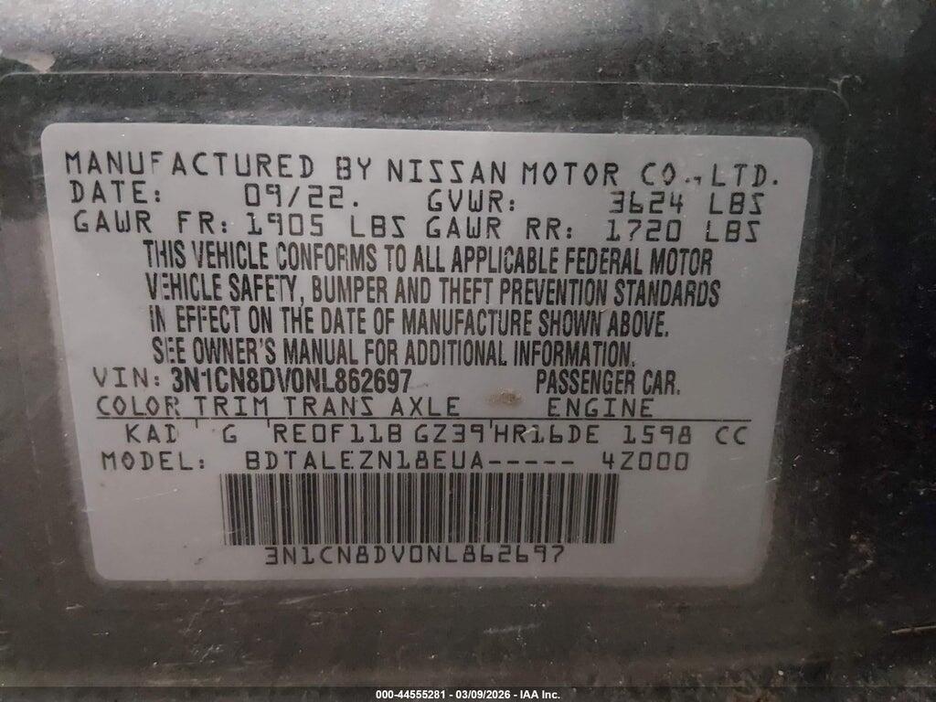 3N1CN8DV0NL862697 2022 NISSAN VERSA photo no. 9