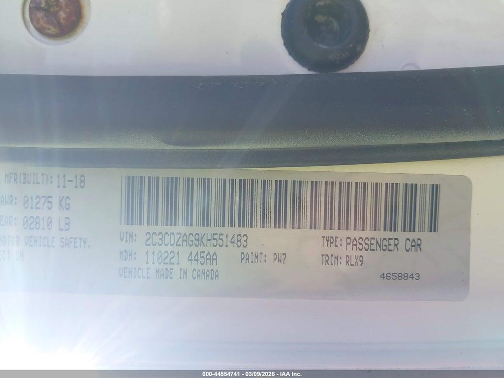 2C3CDZAG9KH551483 2019 DODGE CHALLENGER photo no. 9