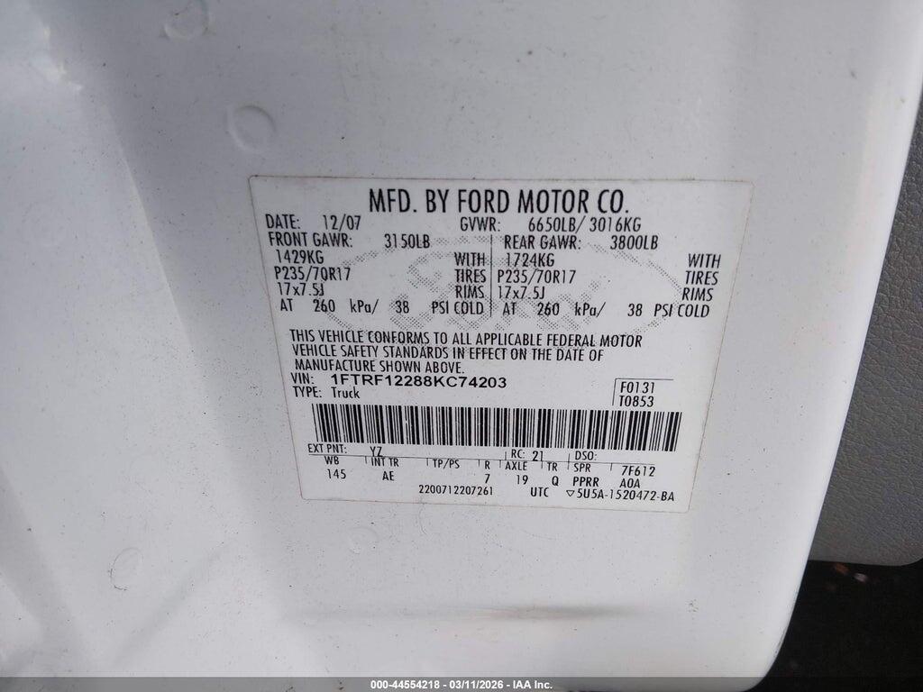 1FTRF12288KC74203 2008 FORD F-150 photo no. 9