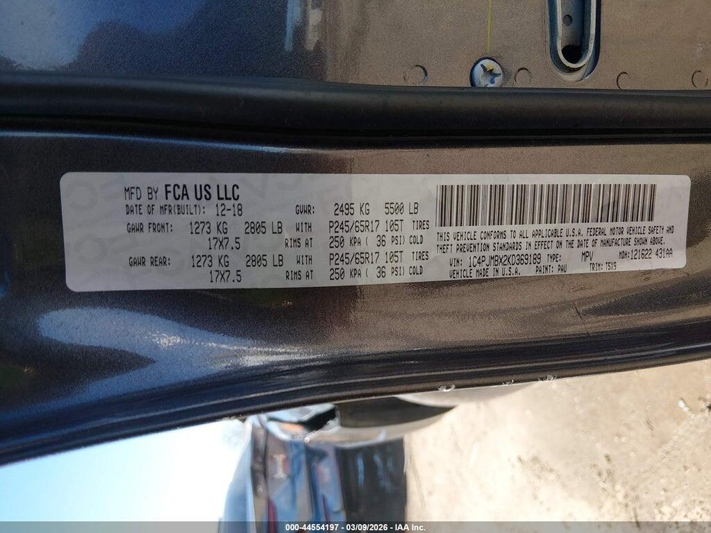 1C4PJMBX2KD369189 2019 JEEP CHEROKEE photo no. 9