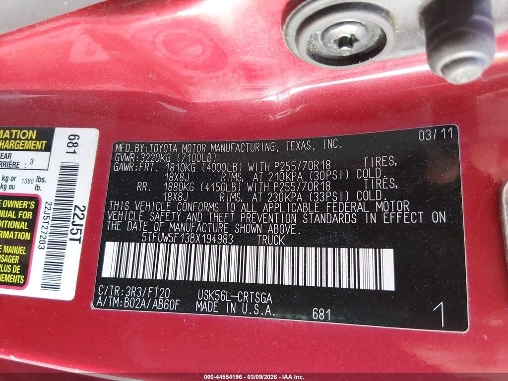 5TFUW5F13BX194983 2011 TOYOTA TUNDRA photo no. 9