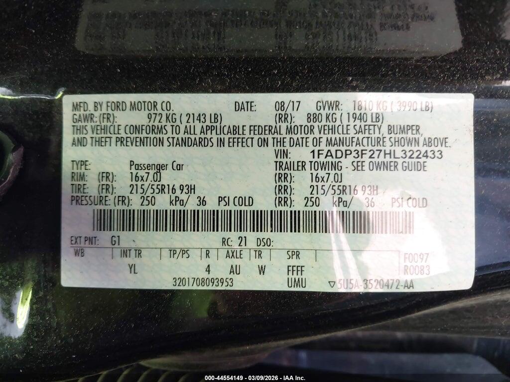 1FADP3F27HL322433 2017 FORD FOCUS photo no. 9