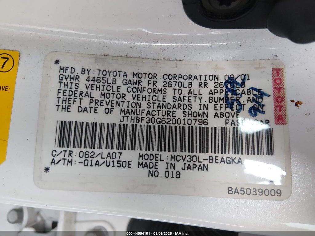JTHBF30G620010796 2002 LEXUS ES 300 photo no. 9