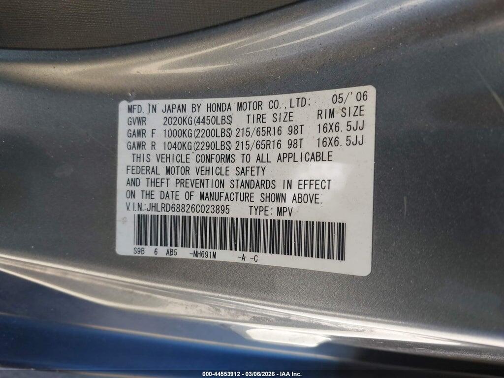 JHLRD68826C023895 2006 HONDA CR-V photo no. 9
