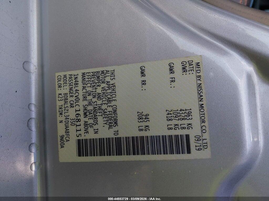 1N4BL4CV0LC168115 2020 NISSAN ALTIMA photo no. 9