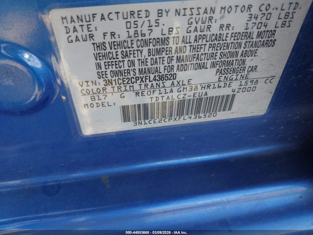 3N1CE2CPXFL436520 2015 NISSAN VERSA NOTE photo no. 9