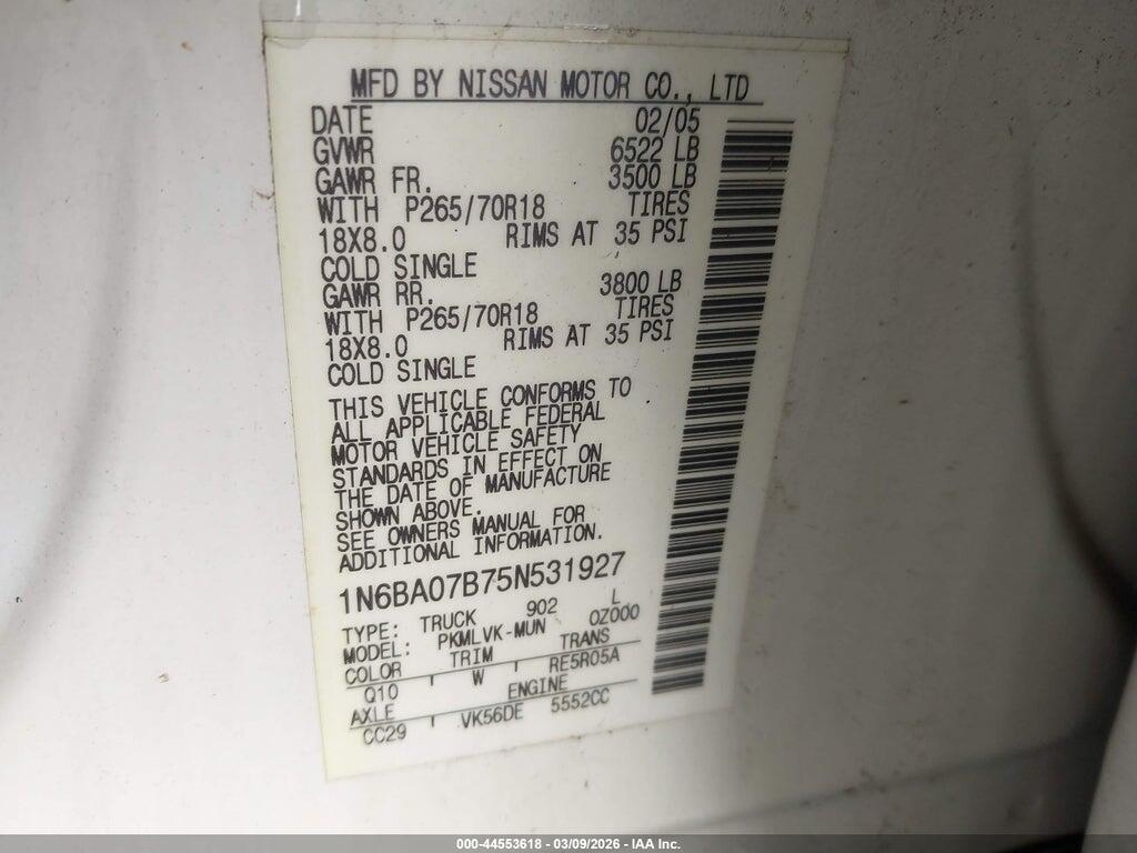 1N6BA07B75N531927 2005 NISSAN TITAN photo no. 9