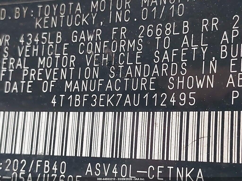 4T1BF3EK7AU112495 2010 TOYOTA CAMRY photo no. 9
