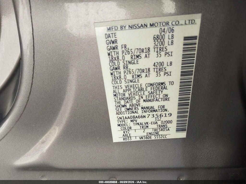 5N1AA08A66N735619 2006 NISSAN ARMADA photo no. 9