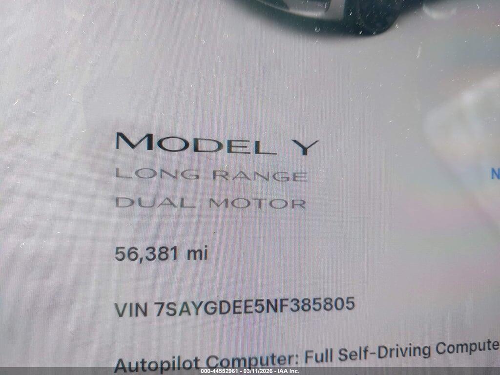 7SAYGDEE5NF385805 2022 TESLA MODEL Y photo no. 7