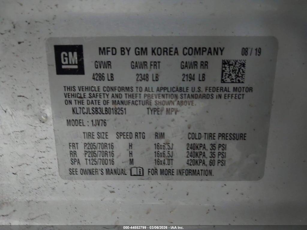 KL7CJLSB3LB018251 2020 CHEVROLET TRAX photo no. 9