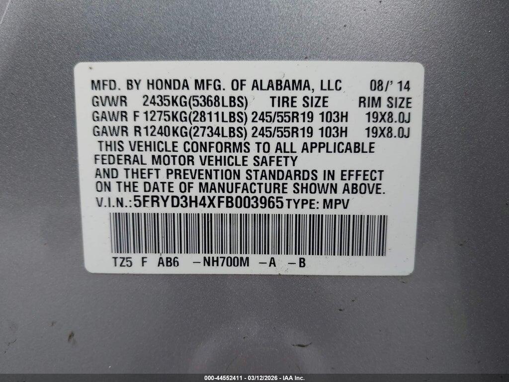 5FRYD3H4XFB003965 2015 ACURA MDX photo no. 9