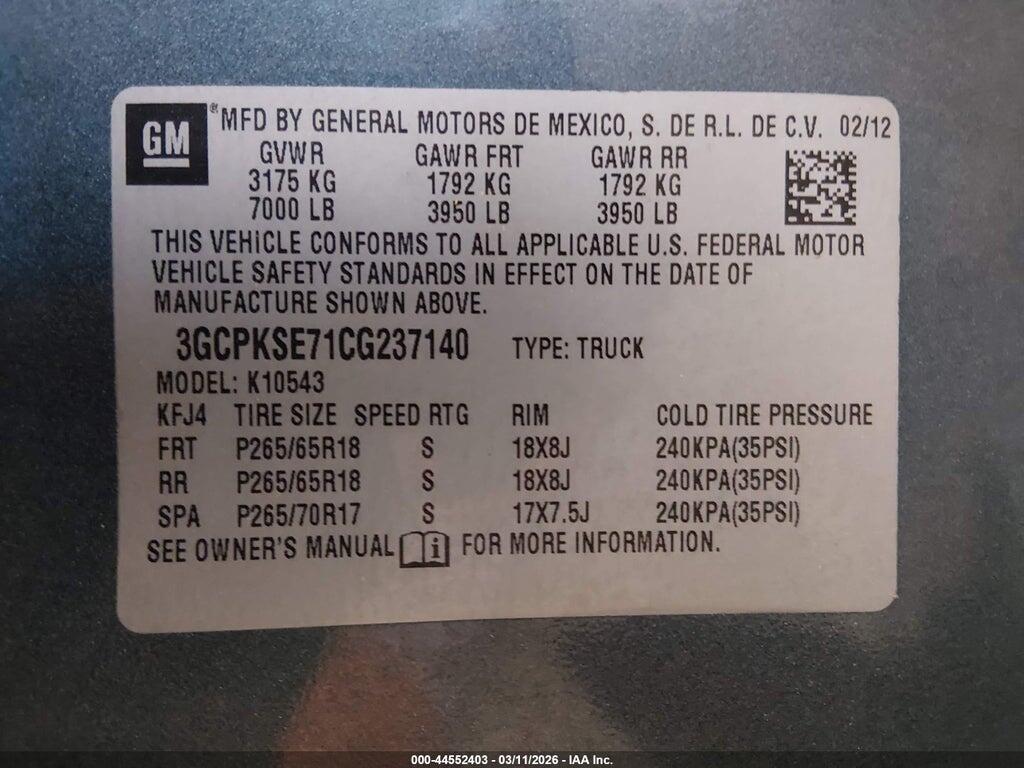 3GCPKSE71CG237140 2012 CHEVROLET SILVERADO 1500 photo no. 9