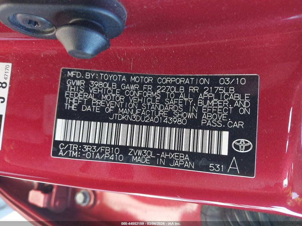 JTDKN3DU2A0143980 2010 TOYOTA PRIUS photo no. 9
